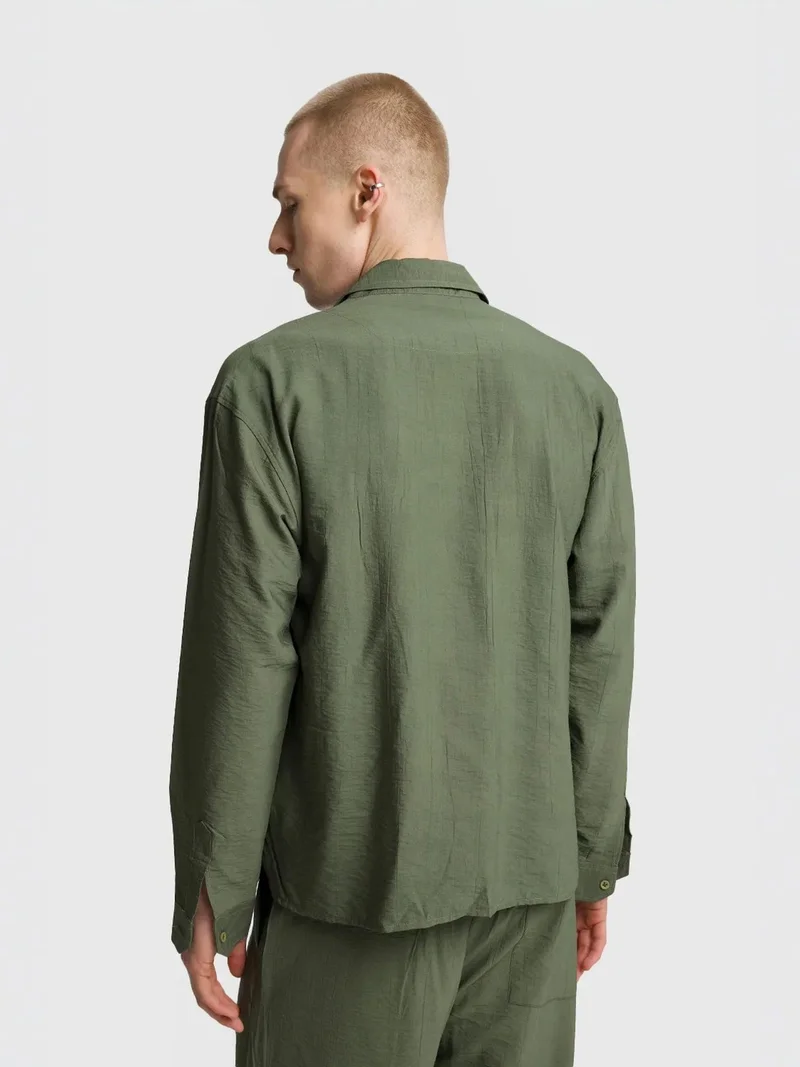 Giesto Khaki Green GIESTO Long Sleeve Button-Up Shirt with Pocket for Men | Best Price UAE